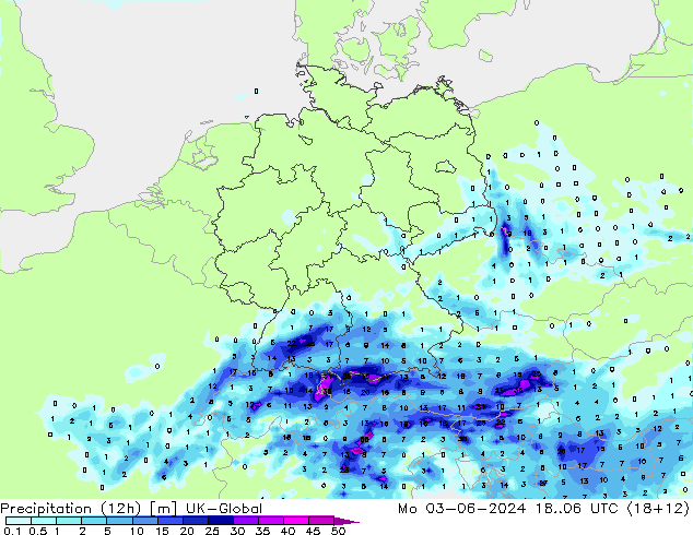 Precipitation (12h) UK-Global Mo 03.06.2024 06 UTC