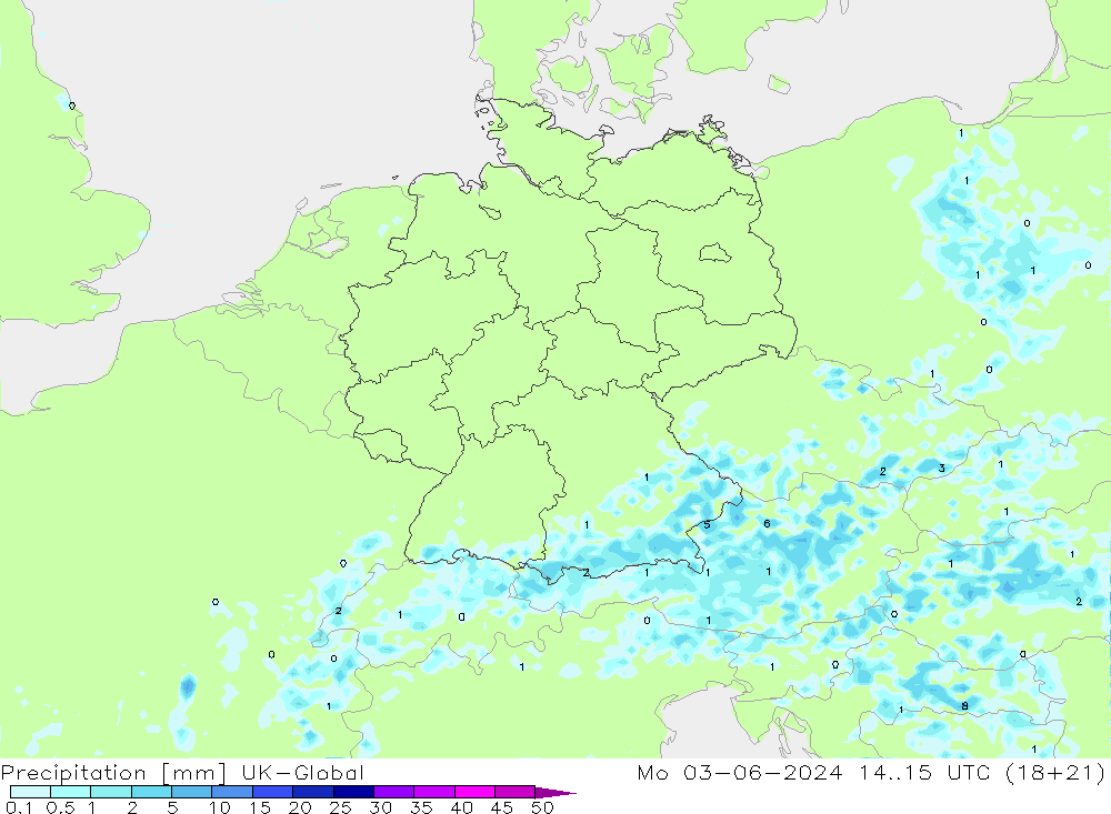 Precipitation UK-Global Mo 03.06.2024 15 UTC