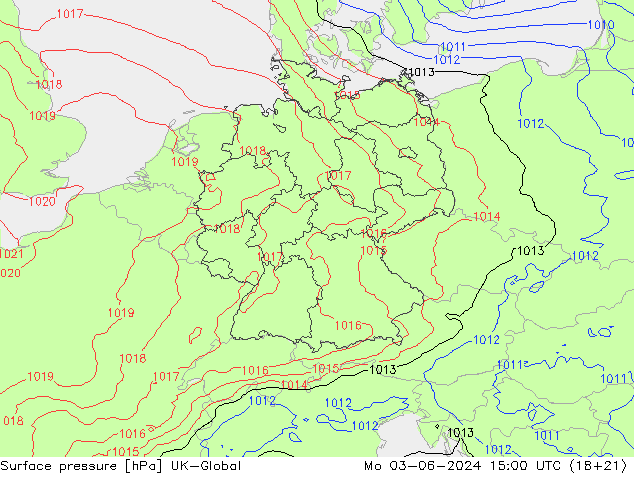 地面气压 UK-Global 星期一 03.06.2024 15 UTC