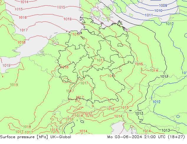 Atmosférický tlak UK-Global Po 03.06.2024 21 UTC