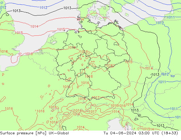 Atmosférický tlak UK-Global Út 04.06.2024 03 UTC