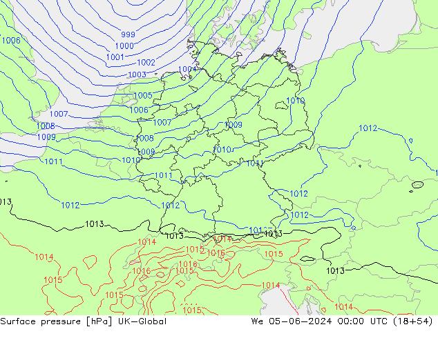 Surface pressure UK-Global We 05.06.2024 00 UTC