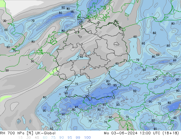 RH 700 hPa UK-Global Mo 03.06.2024 12 UTC
