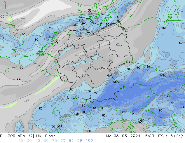 RH 700 hPa UK-Global lun 03.06.2024 18 UTC