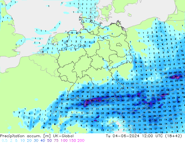 Precipitation accum. UK-Global Út 04.06.2024 12 UTC