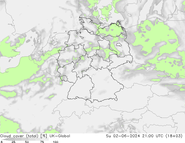 Cloud cover (total) UK-Global Ne 02.06.2024 21 UTC