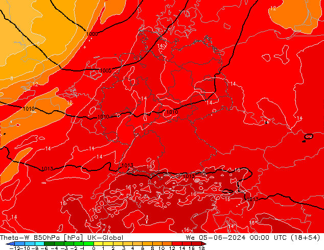 Theta-W 850гПа UK-Global ср 05.06.2024 00 UTC