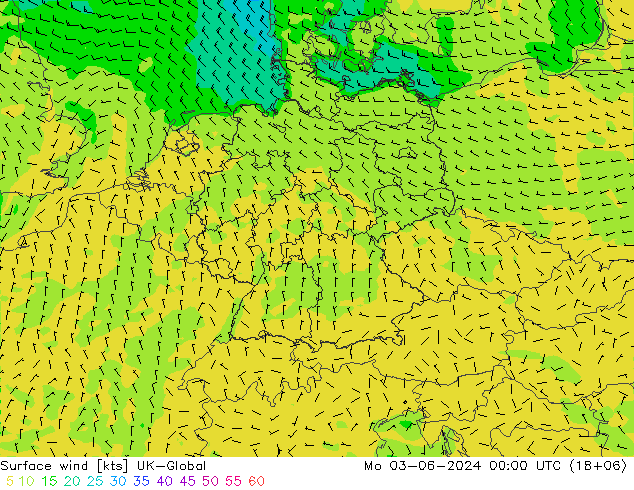 Surface wind UK-Global Mo 03.06.2024 00 UTC