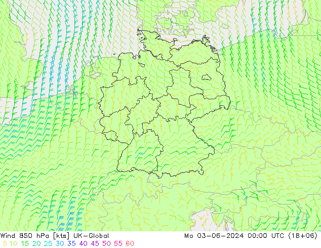 风 850 hPa UK-Global 星期一 03.06.2024 00 UTC