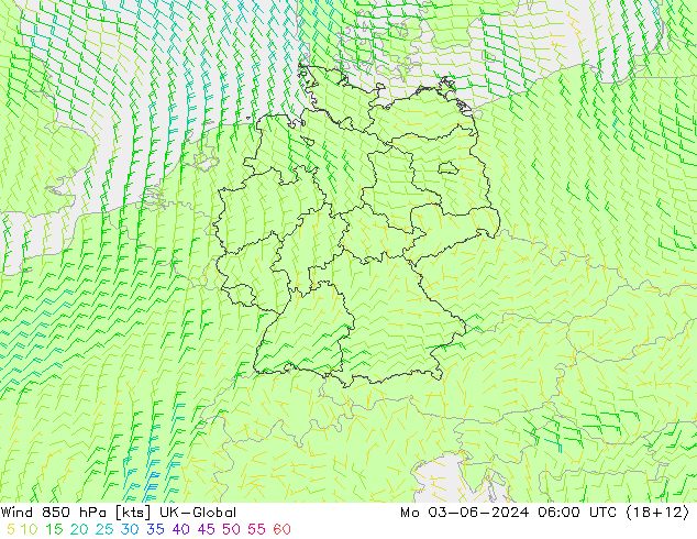 Wind 850 hPa UK-Global Mo 03.06.2024 06 UTC