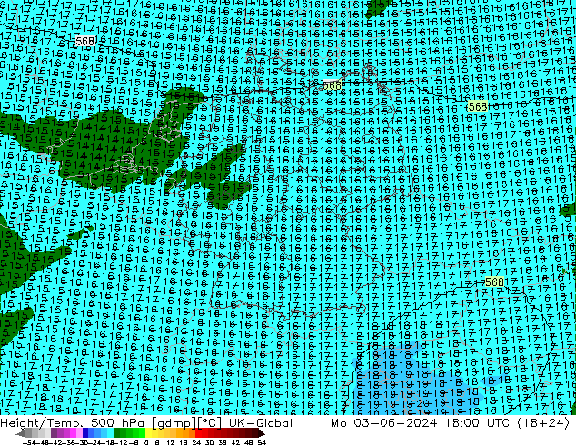 Height/Temp. 500 hPa UK-Global  03.06.2024 18 UTC