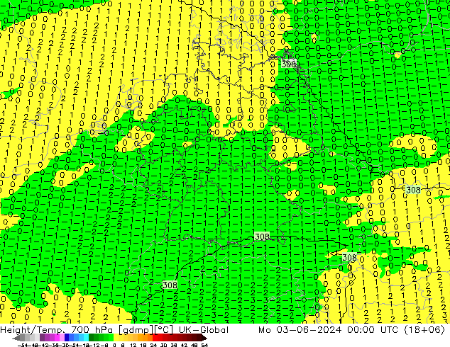 Height/Temp. 700 hPa UK-Global Mo 03.06.2024 00 UTC