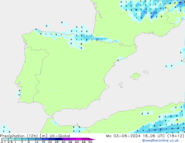 Precipitazione (12h) UK-Global lun 03.06.2024 06 UTC