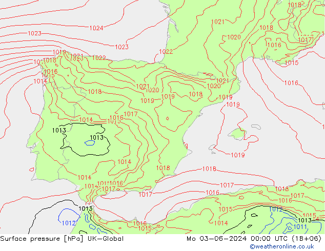 приземное давление UK-Global пн 03.06.2024 00 UTC