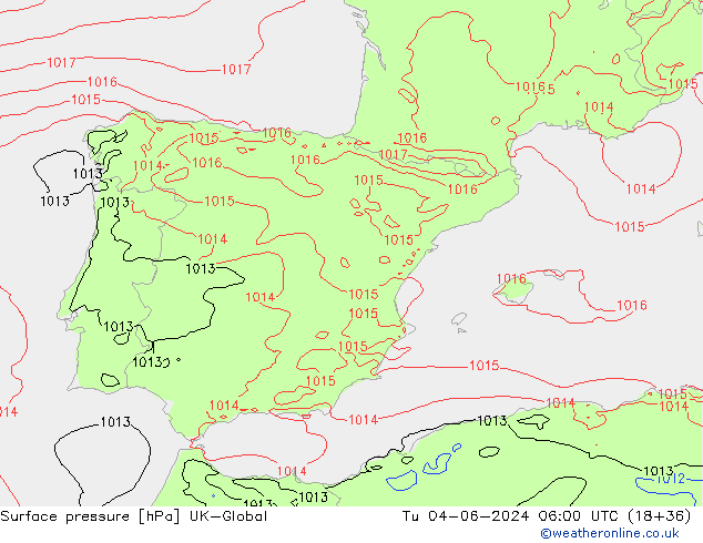 Luchtdruk (Grond) UK-Global di 04.06.2024 06 UTC