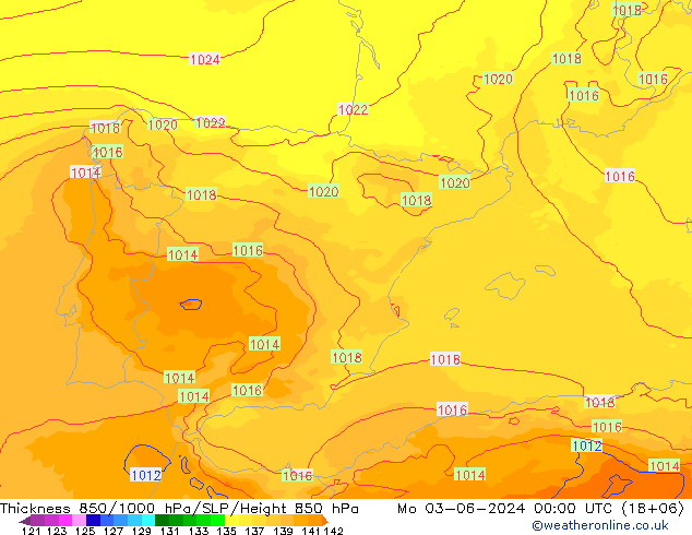Thck 850-1000 hPa UK-Global lun 03.06.2024 00 UTC