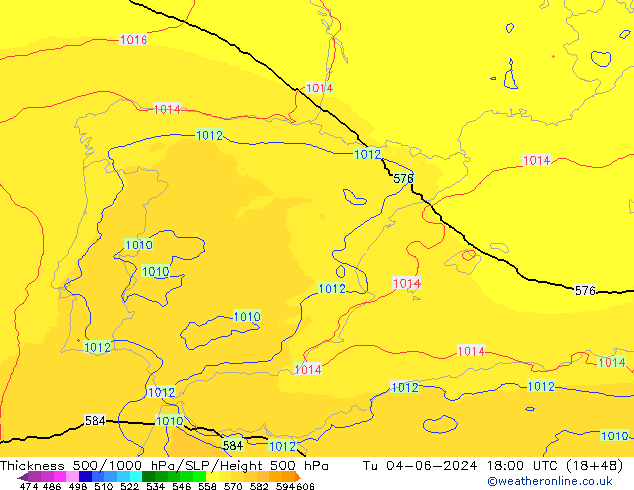 Thck 500-1000hPa UK-Global Út 04.06.2024 18 UTC