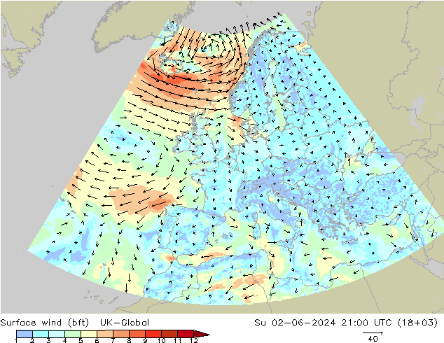 Vent 10 m (bft) UK-Global dim 02.06.2024 21 UTC