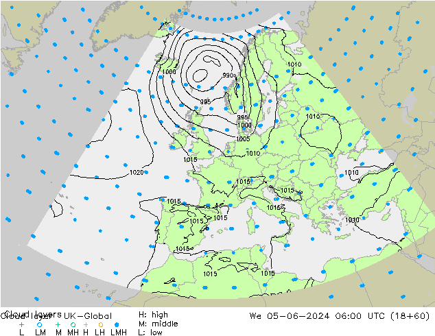 Cloud layer UK-Global mié 05.06.2024 06 UTC