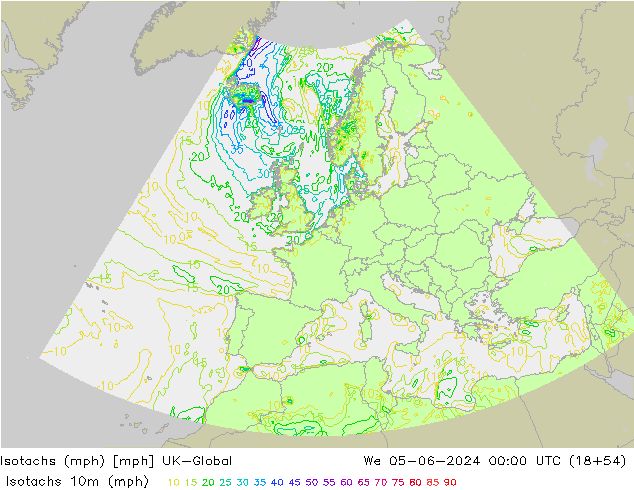 Isotachen (mph) UK-Global wo 05.06.2024 00 UTC