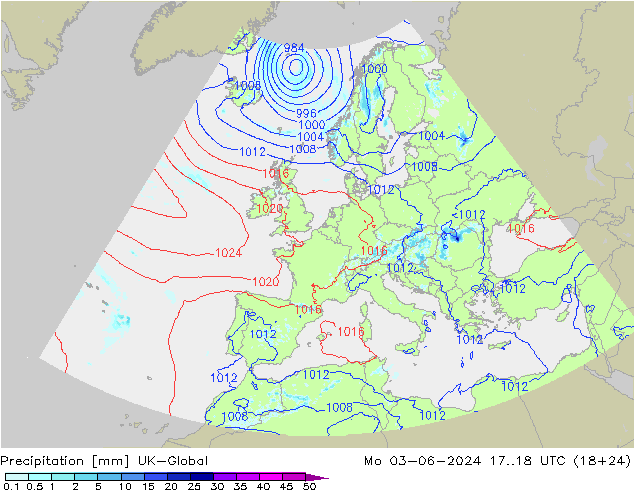 降水 UK-Global 星期一 03.06.2024 18 UTC