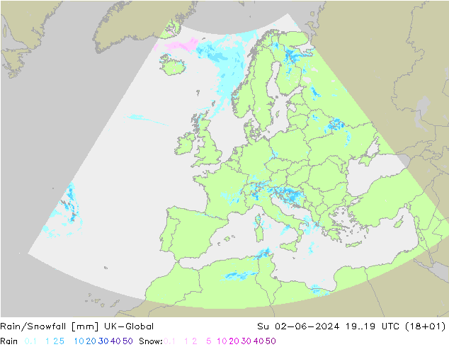 Rain/Snowfall UK-Global  02.06.2024 19 UTC