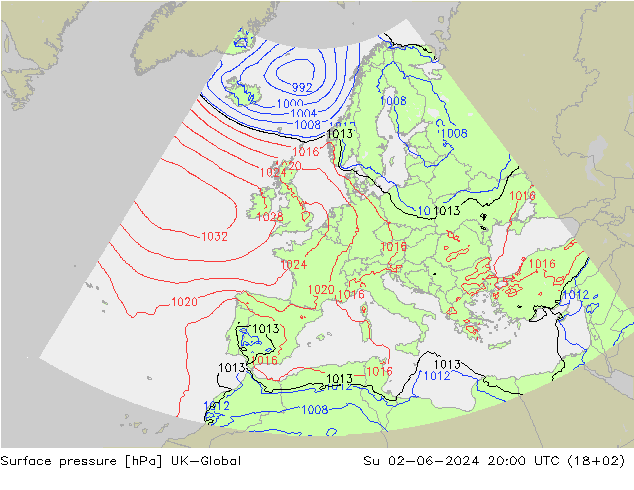Surface pressure UK-Global Su 02.06.2024 20 UTC