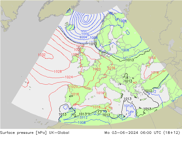 Presión superficial UK-Global lun 03.06.2024 06 UTC