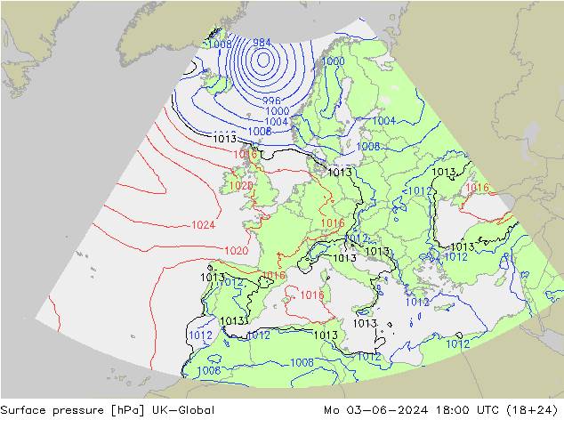 приземное давление UK-Global пн 03.06.2024 18 UTC