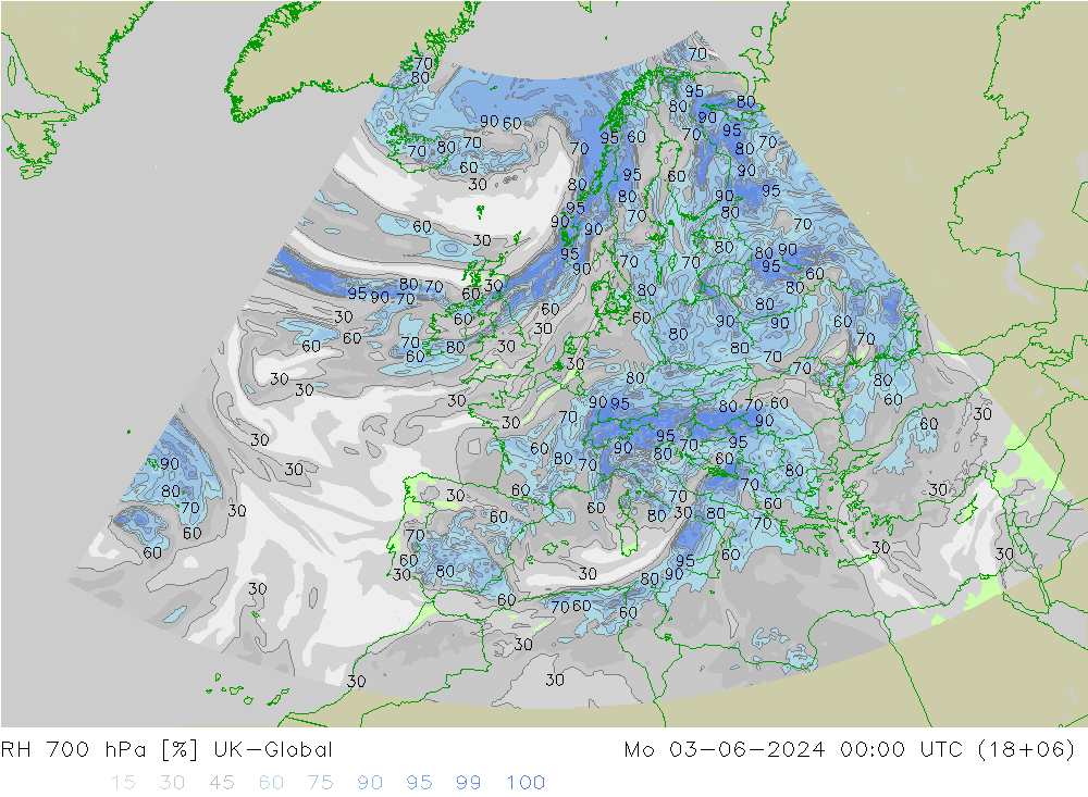 RH 700 hPa UK-Global Po 03.06.2024 00 UTC