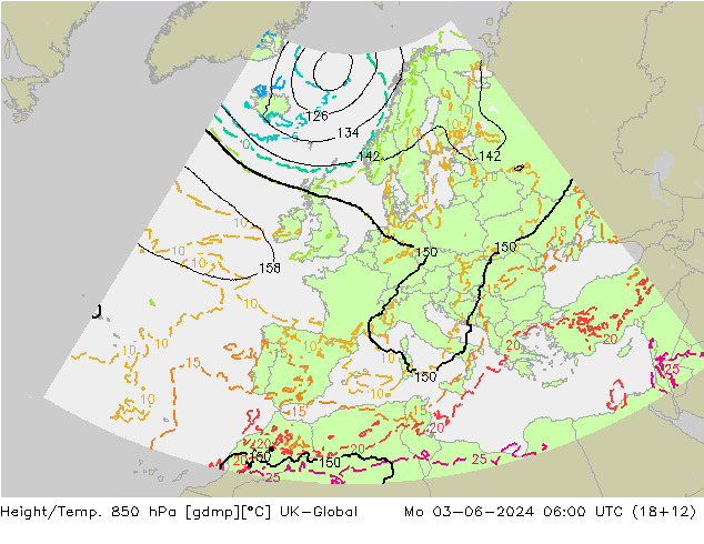 Hoogte/Temp. 850 hPa UK-Global ma 03.06.2024 06 UTC