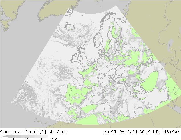 Cloud cover (total) UK-Global Mo 03.06.2024 00 UTC