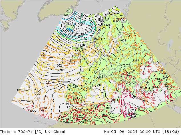Theta-e 700hPa UK-Global Mo 03.06.2024 00 UTC