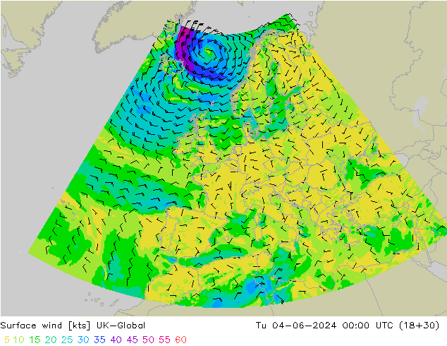 Vento 10 m UK-Global Ter 04.06.2024 00 UTC