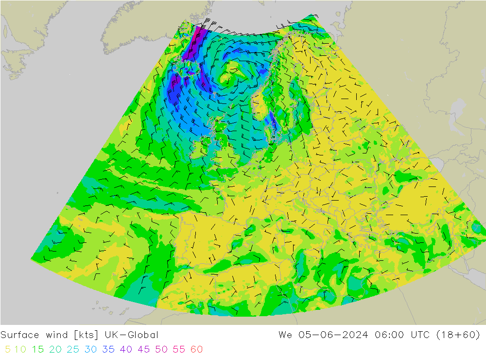 Wind 10 m UK-Global wo 05.06.2024 06 UTC