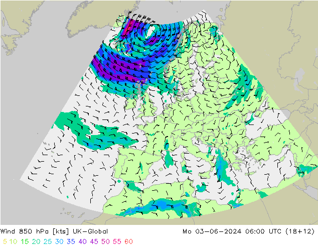 Vento 850 hPa UK-Global Seg 03.06.2024 06 UTC