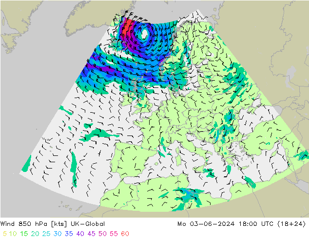 风 850 hPa UK-Global 星期一 03.06.2024 18 UTC