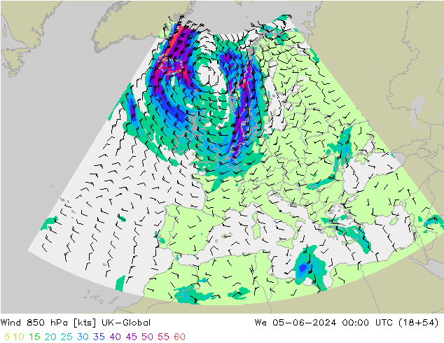 Rüzgar 850 hPa UK-Global Çar 05.06.2024 00 UTC