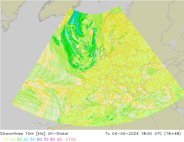 Stromlinien 10m UK-Global Di 04.06.2024 18 UTC