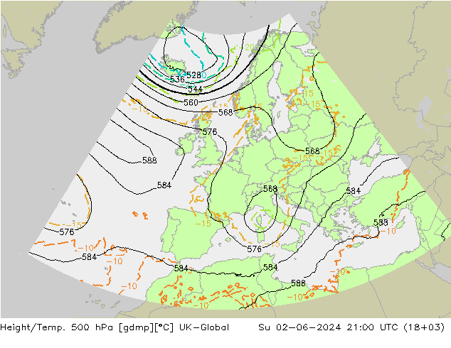 Hoogte/Temp. 500 hPa UK-Global zo 02.06.2024 21 UTC