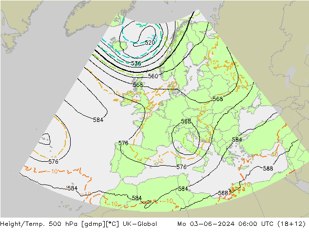 Height/Temp. 500 hPa UK-Global Mo 03.06.2024 06 UTC