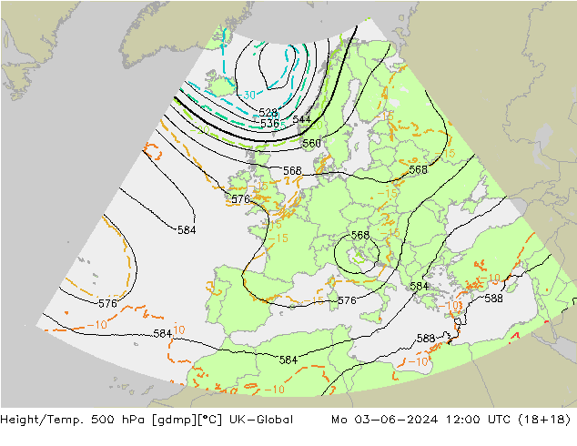 Height/Temp. 500 hPa UK-Global  03.06.2024 12 UTC