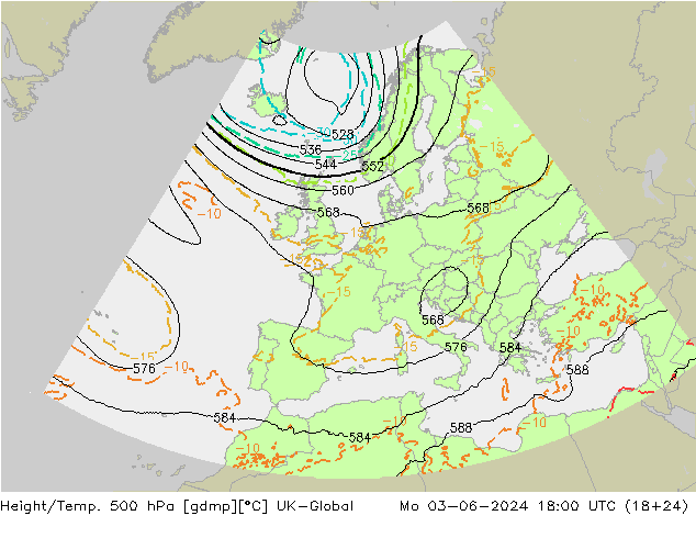 Height/Temp. 500 hPa UK-Global pon. 03.06.2024 18 UTC