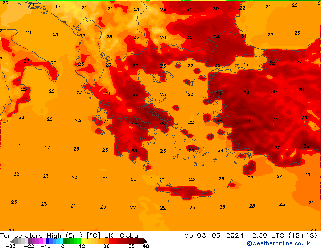 Темпер. макс 2т UK-Global пн 03.06.2024 12 UTC