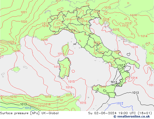 Presión superficial UK-Global dom 02.06.2024 19 UTC
