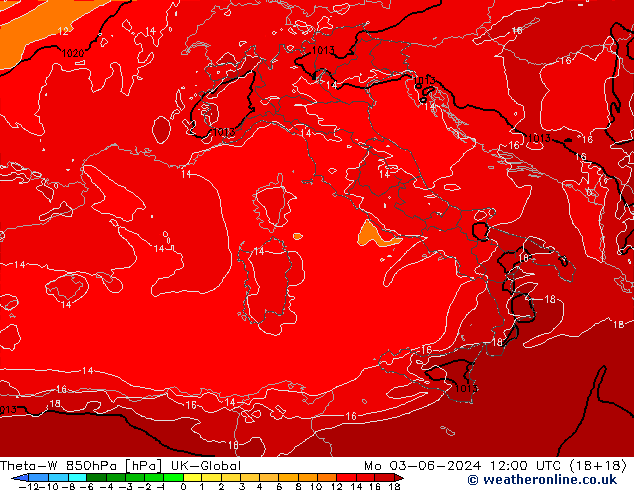 Theta-W 850hPa UK-Global ma 03.06.2024 12 UTC
