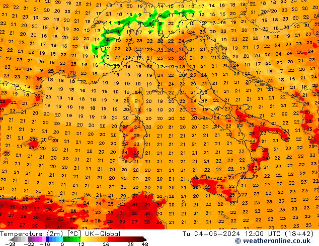 Temperatura (2m) UK-Global Ter 04.06.2024 12 UTC
