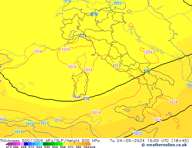 Espesor 500-1000 hPa UK-Global mar 04.06.2024 15 UTC