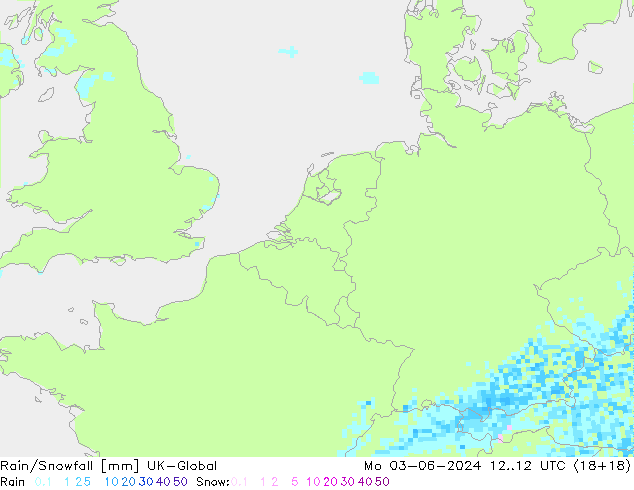 Rain/Snowfall UK-Global Pzt 03.06.2024 12 UTC