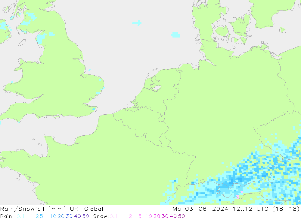 Rain/Snowfall UK-Global Pzt 03.06.2024 12 UTC